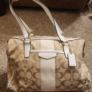 Coach Beige and White Signature Satchel